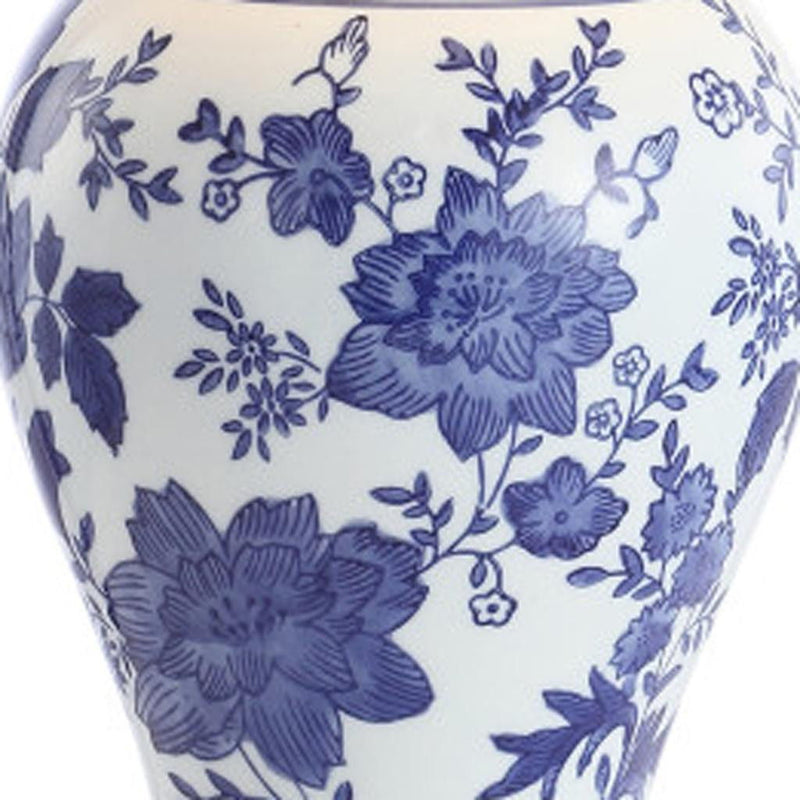 22" Urn Table Lamp With Empire Shade - Navy Blue / Gold / White