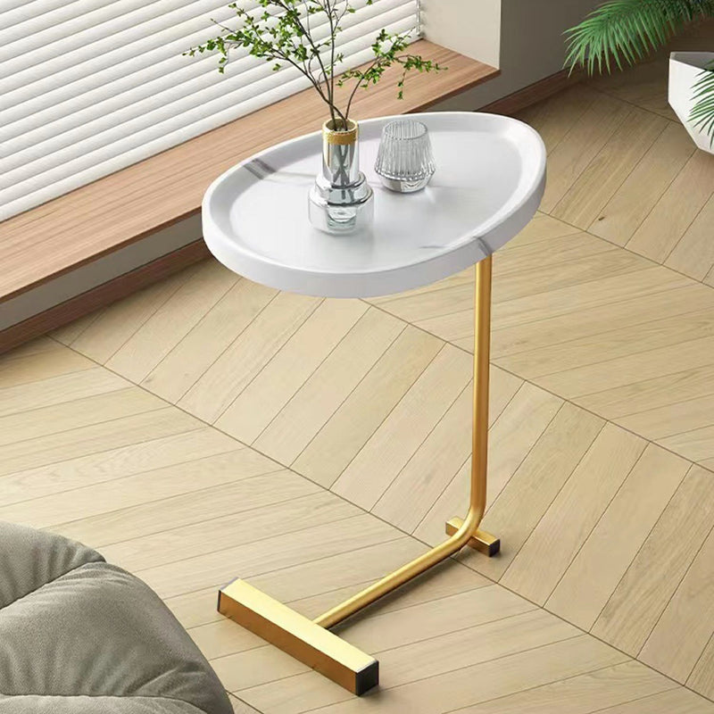 Faux Marble Metal Oval End Tables (Set of 2) - White / Gold