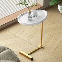 Load image into Gallery viewer, Faux Marble Metal Oval End Tables (Set of 2) - White / Gold
