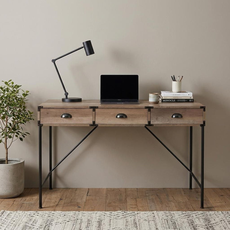Wall Mounted H-Shape Writing Desk With Three Drawers (568258) - Oak