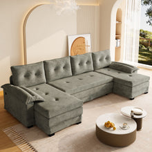 Load image into Gallery viewer, U-Shaped Sleeper Sofa With Pull Out Bed, Removable Armrests &amp; USB Ports For Living Room
