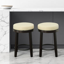 Load image into Gallery viewer, Faux Leather And Solid Wood Swivel Backless Counter Height Bar Chairs (Set of 2) - Cream And Espresso
