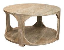 Load image into Gallery viewer, 34" Solid Wood Round Distressed Floor Shelf Coffee Table With Shelf - Natural
