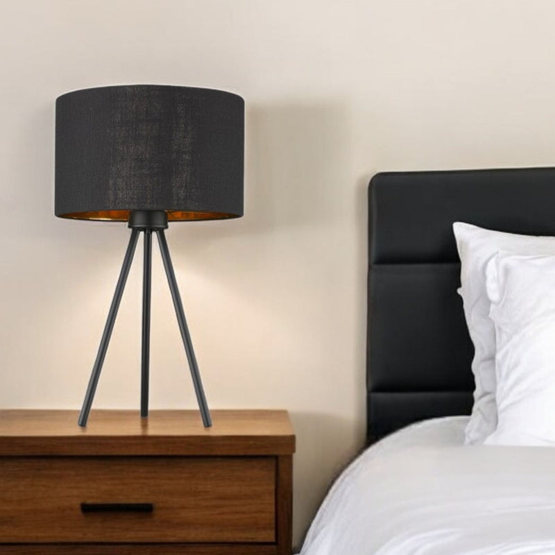 Metal Tripod Table Lamp With Black Drum Shade - Black
