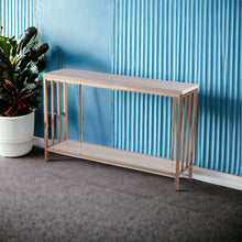 Load image into Gallery viewer, Faux Stone Floor Shelf Console Table With Storage - Champagne / Gold
