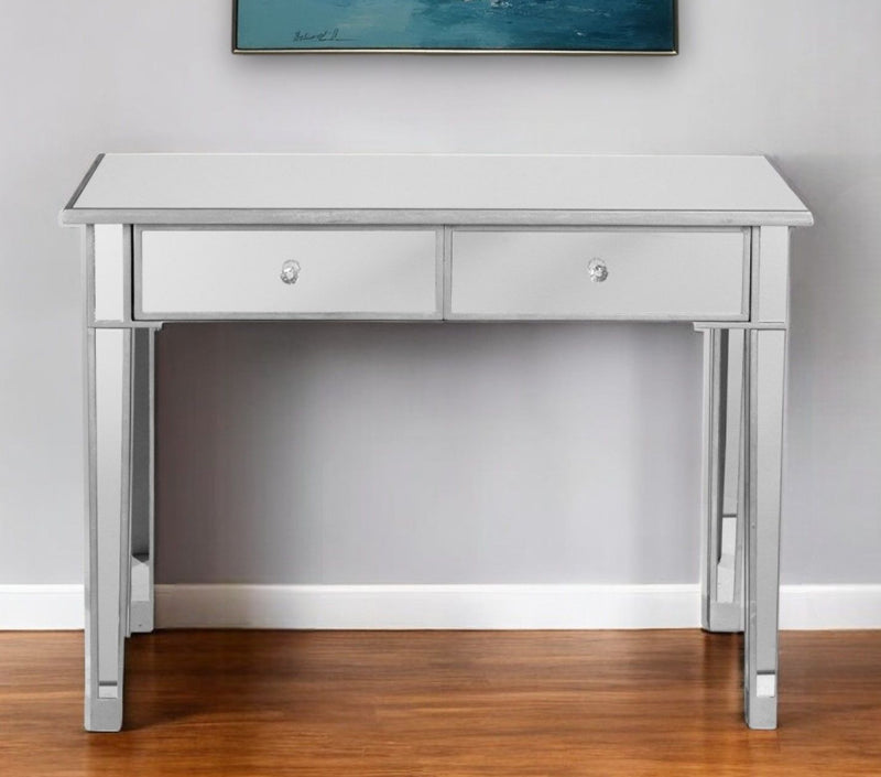 40" Mirrored Glass Console Table Drawers - Silver