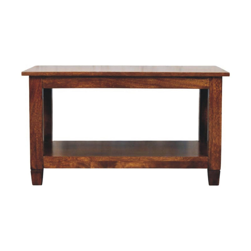 32" Solid Wood Floor Shelf Coffee Table With Shelf - Chestnut