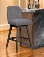 Load image into Gallery viewer, Upholstered And Solid Wood Swivel Bar Height Bar Chair - Gray
