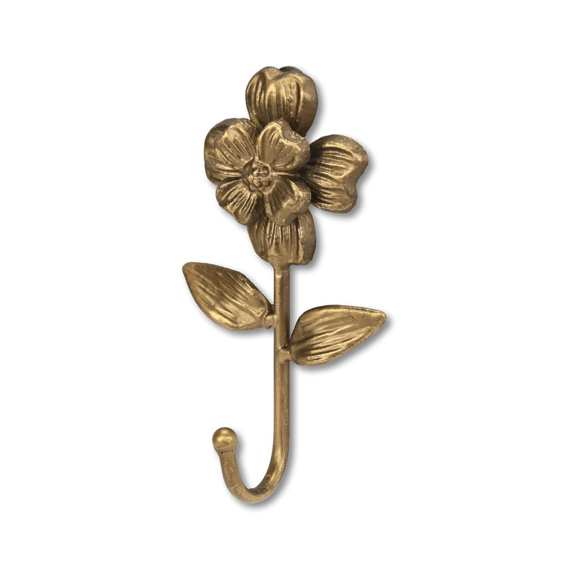 4" Cast Iron Flower Wall Hook - Antiqued Gold