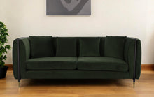 Load image into Gallery viewer, Velvet Sofa With Black And Gold Legs - Dark Green
