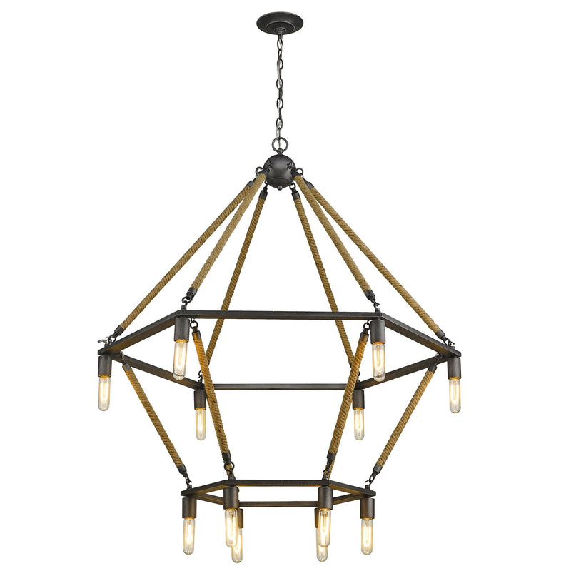 Twelve Light Metal Dimmable Chandelier - Brown / Black