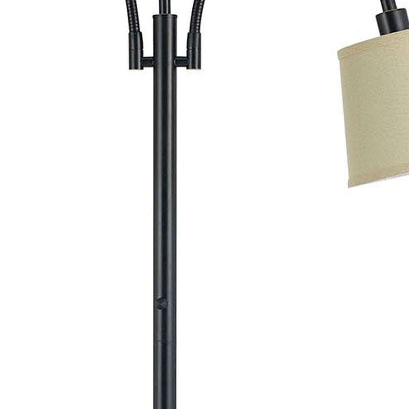 Two Light Traditional Shaped Floor Lamp With Tan Square Shade - Bronze