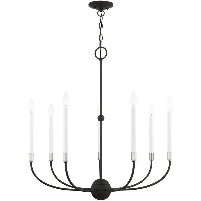 30" Seven Light Dimmable Chandelier With Shades - Black
