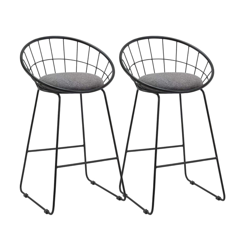 Fabric And Metal Low Back Counter Height Bar Chairs (Set of 2) - Gray And Black