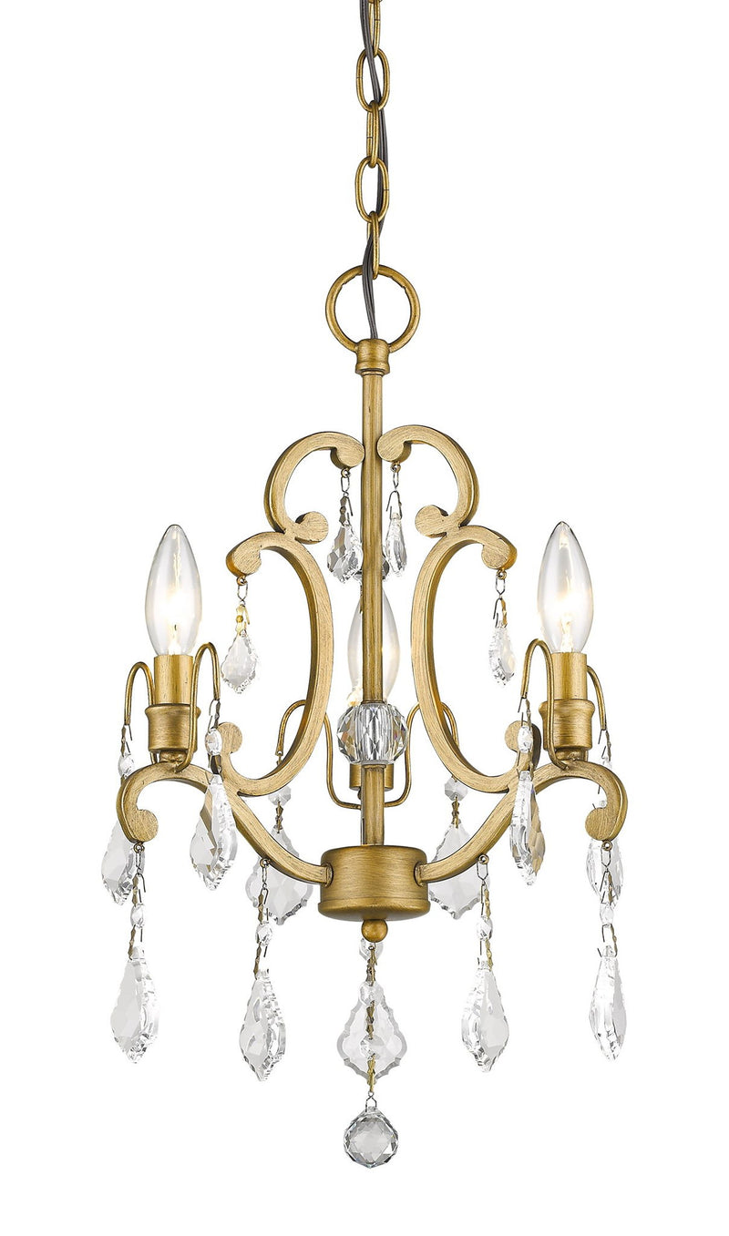 Candle Style Three Light Crystal Metal Dimmable Chandelier - Gold