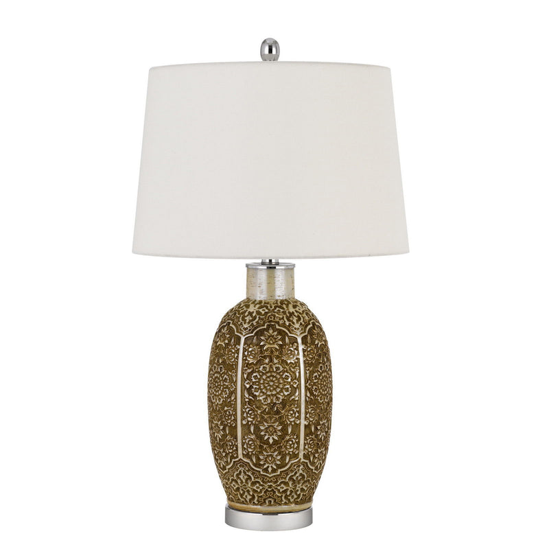 Metal Table Lamp With Off-White Empire Shade - Brown
