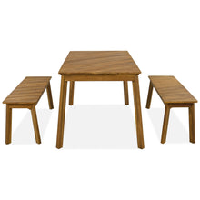 Load image into Gallery viewer, 3 Pieces Acacia Wood Table Bench Dining Set For Outdoor &amp; Indoor Furniture With 2 Benches, Picnic Beer Table For Patio, Porch, Garden, Poolside - Natural
