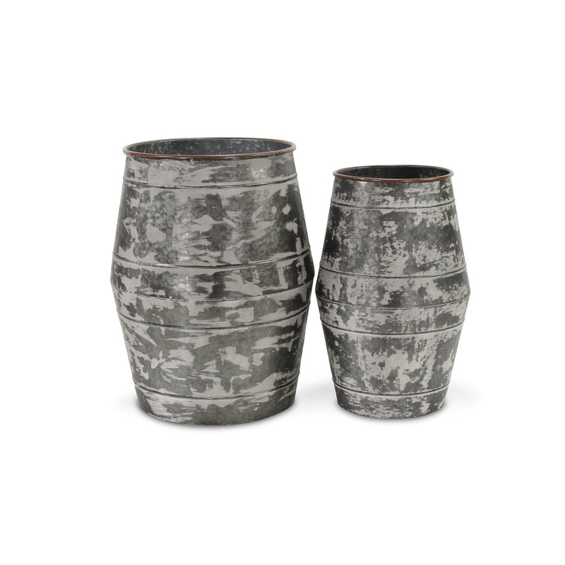 Galvanized Cylinder Floor Vases (Set of 2) - Gray