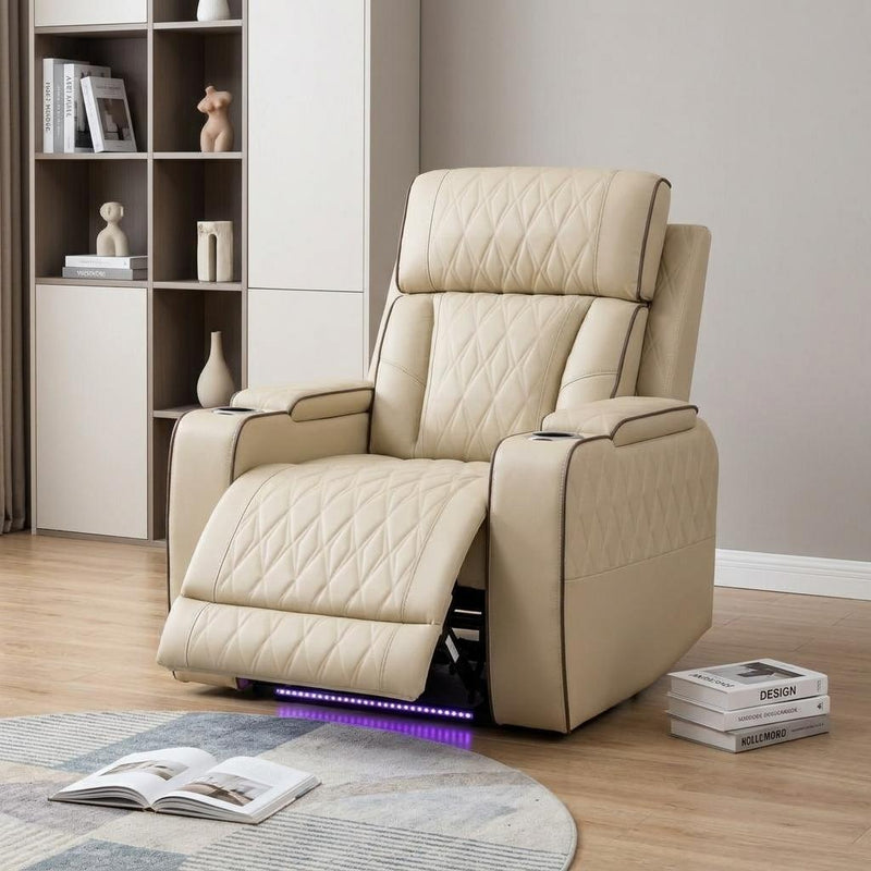 Tufted Faux Leather Lift Assist Manual Lift Assist Recliner With USB - White