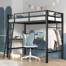 Load image into Gallery viewer, Twin Metal Loft Bed With L - Shaped Desk, Charging Station Loft Bed Frame Twin Size, Safety Guard &amp; Ladder, No Box Spring Needed - Black
