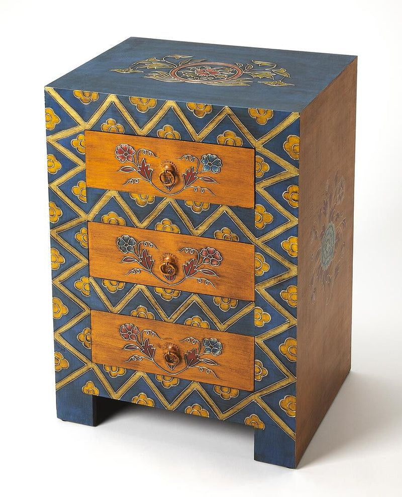 Stylish Hand Painted 3 Drawer Accent Cabinet - Teal Blue