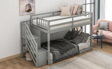 Load image into Gallery viewer, Twin over Twin Floor Bunk Bed, Ladder with Storage, Gray
