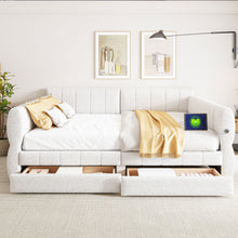 Load image into Gallery viewer, Queen Upholstered Platform Bed With USB Charging And 2 Storage Drawers - White
