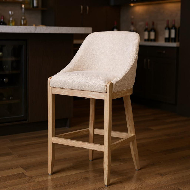 31" Fabric And Solid Wood Bar Height Bar Chair - Beige / Natural