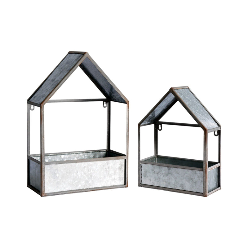 Galvanized Novelty House Shaped Hanging Planters (Set of 2) - Gray