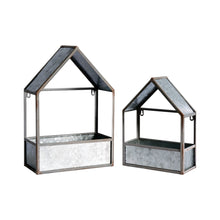 Load image into Gallery viewer, Galvanized Novelty House Shaped Hanging Planters (Set of 2) - Gray
