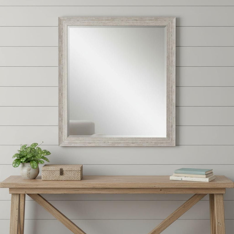 32" Distressed Wood Framed Accent Mirror - White