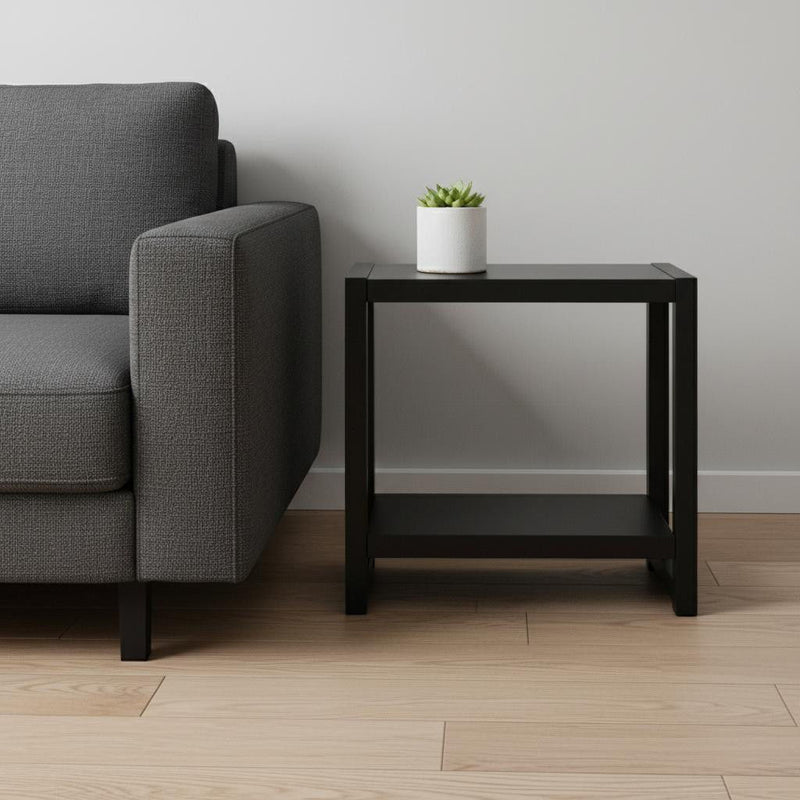 22" Wood And Metal Frame End Table With Shelf - Black