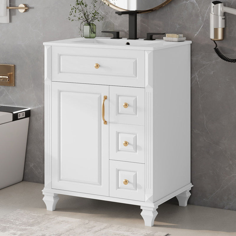 Freestanding Bathroom Vanity With Sink, 3 Drawers & Flip-Out Drawer