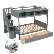 Load image into Gallery viewer, Twin over Full Bunk Bed with Shelfs, Storage Staircase and 2 Drawers, Gray
