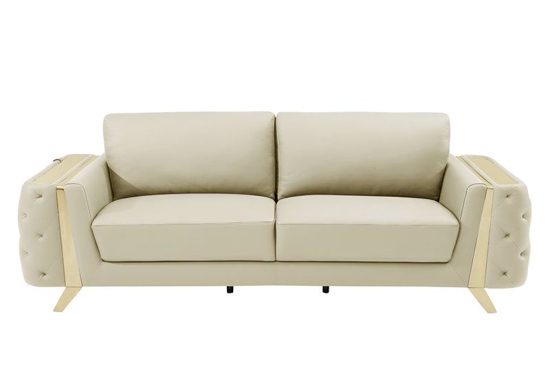 Italian Leather Sofa With Silver Legs - Beige
