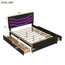 Load image into Gallery viewer, Queen Size Upholstered Storage Platform Bed with LED, 4 Drawers and USB Charging, Black
