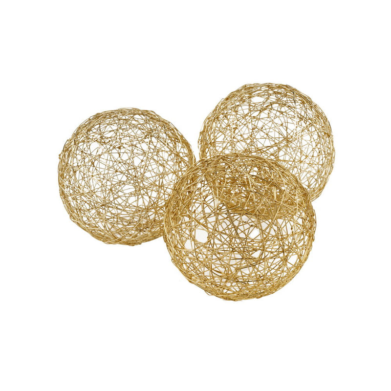 Wire Five Inch Decorative Orbs (Set of 3) - Gold