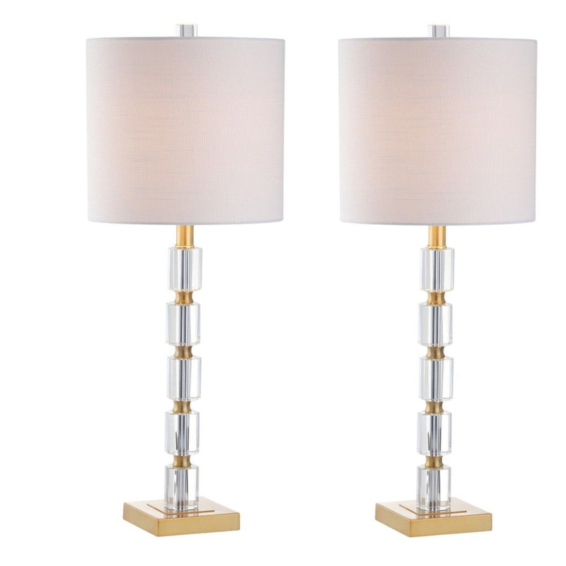 Novelty Table Lamps With Drum Shades (Set of 2) - Clear / Brass / White
