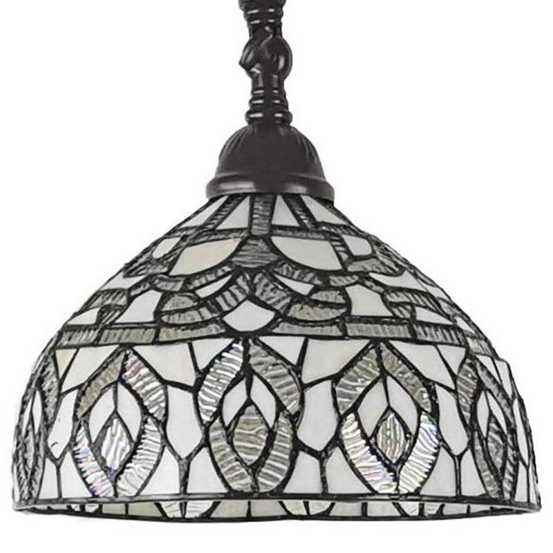 72" Traditional Shaped Floor Lamp With White Peacock Feather Stained Glass Dome Shade - Brown