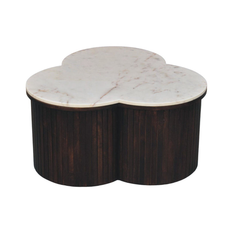 Genuine Marble And Solid Wood Free Form Drum Coffee Table - White And Brown