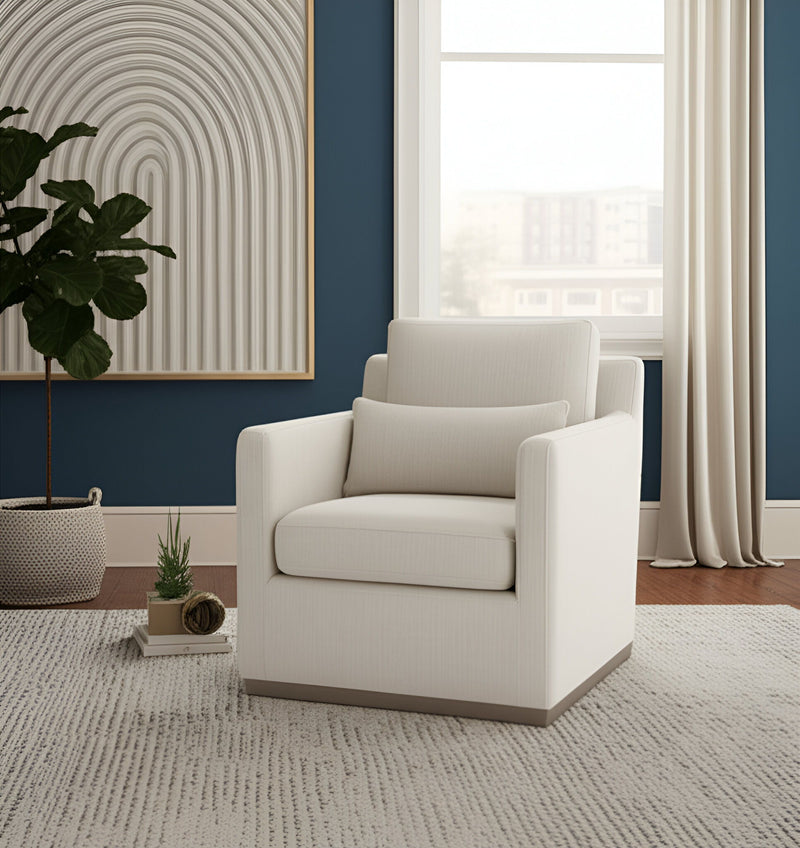 30" Contemporary Fabric Swivel Club Chair And Toss Pillow - Cream
