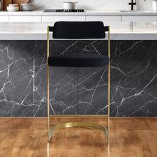 Load image into Gallery viewer, Velvet And Stainless Steel Low Back Counter Height Bar Chair - Black And Gold
