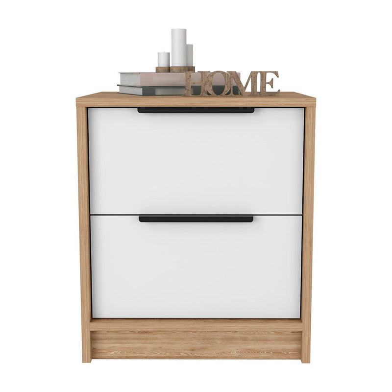 19" Two Drawer Faux Wood Nightstand - Light Brown / White