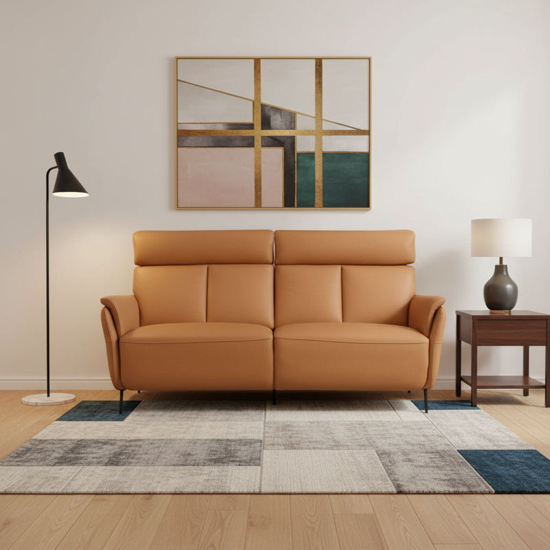 Leather Reclining USB Sofa - Camel