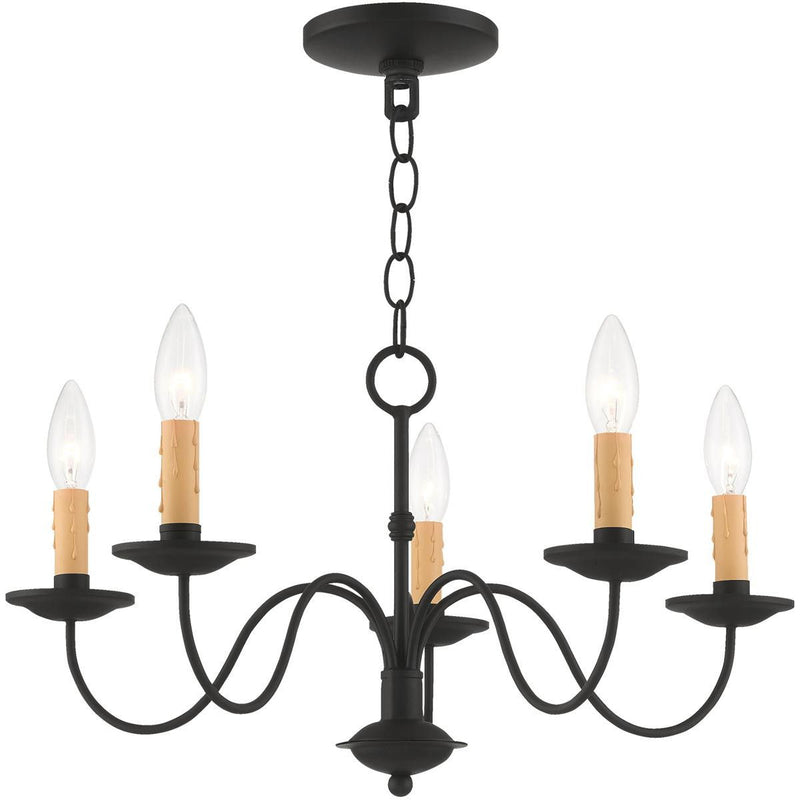 12" Five Light Dimmable Chandelier With Shades - Black