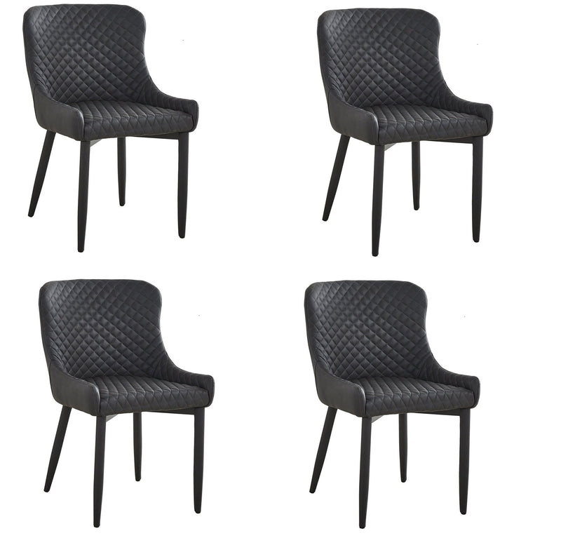 Tufted Upholstered Faux Leather Dining Side Chairs (Set of 4) - Dark Gray / Black