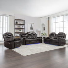 Load image into Gallery viewer, 3 Pieces Recliner Sofa Sets Home Theater Seating Manual Recliner Chair With Center Console And LED Light Strip For Living Room
