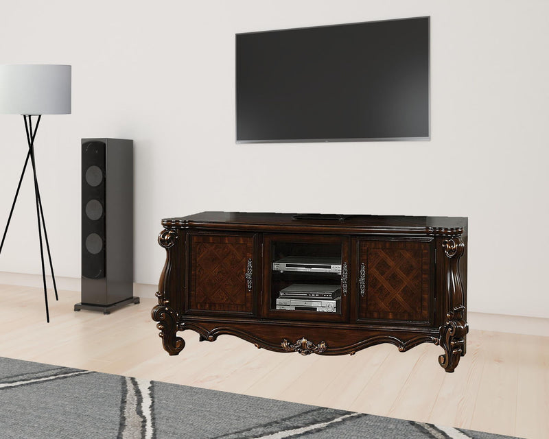 Poly Resin Glass TV Console - Cherry Oak