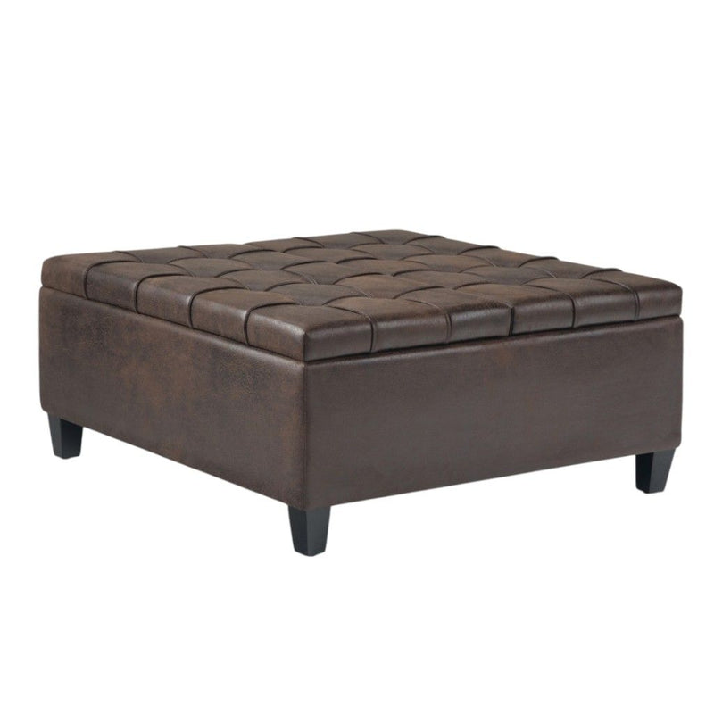 36" Leather Cocktail Ottoman With Storage - Brown / Espresso
