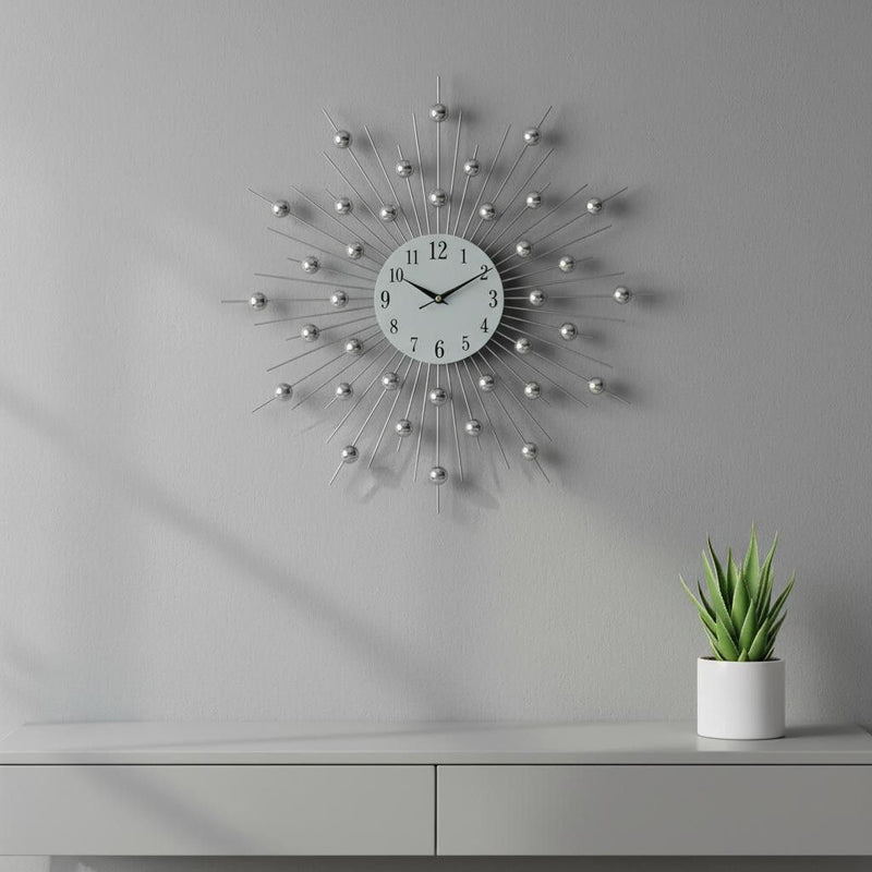 Silent Analog Sunburst Wall Clock - Black / White / Clear